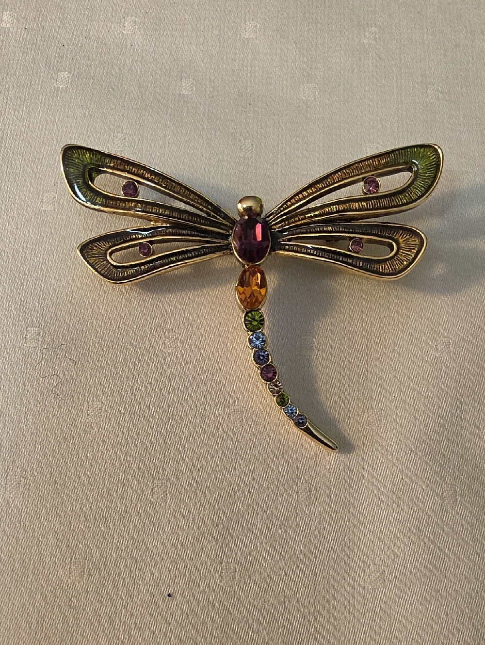 MONET Gold Dragonfly Brooch with Multicolor Rhinestones